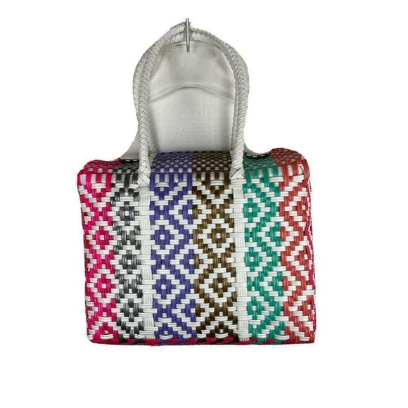 Handbags - Oaxacan Box Tote Womens Multicolor Plastic Woven Structured Washable Bag